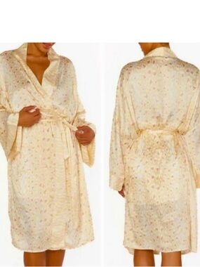 Show Me Your MuMu Cream Satin Printed Wrap Robe